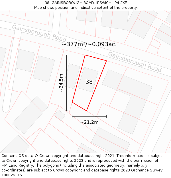 38, GAINSBOROUGH ROAD, IPSWICH, IP4 2XE: Plot and title map