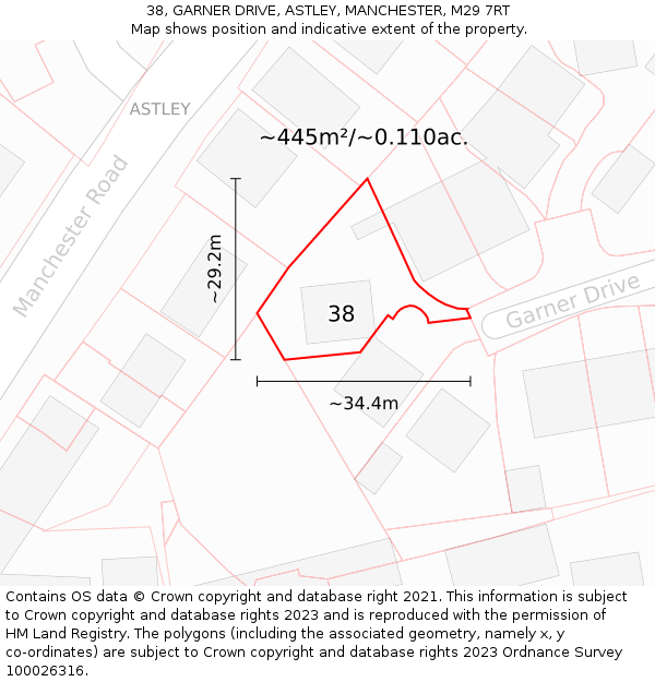 38, GARNER DRIVE, ASTLEY, MANCHESTER, M29 7RT: Plot and title map