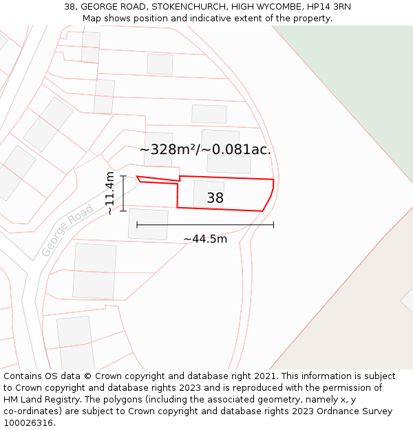 38, GEORGE ROAD, STOKENCHURCH, HIGH WYCOMBE, HP14 3RN: Plot and title map