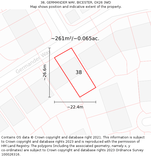 38, GERMANDER WAY, BICESTER, OX26 3WD: Plot and title map