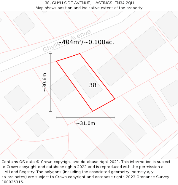 38, GHYLLSIDE AVENUE, HASTINGS, TN34 2QH: Plot and title map