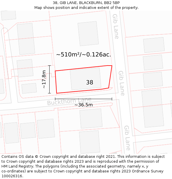 38, GIB LANE, BLACKBURN, BB2 5BP: Plot and title map