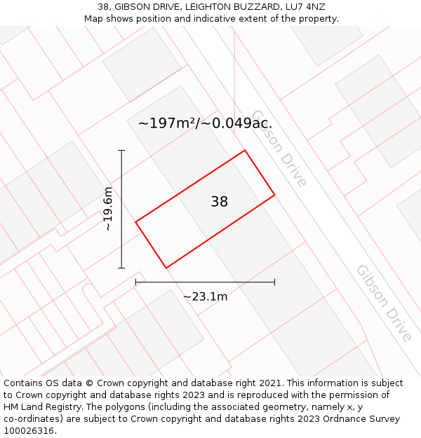 38, GIBSON DRIVE, LEIGHTON BUZZARD, LU7 4NZ: Plot and title map