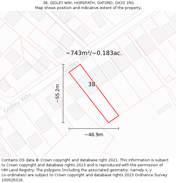 38, GIDLEY WAY, HORSPATH, OXFORD, OX33 1RG: Plot and title map