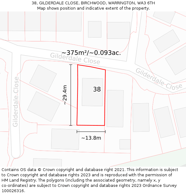 38, GILDERDALE CLOSE, BIRCHWOOD, WARRINGTON, WA3 6TH: Plot and title map