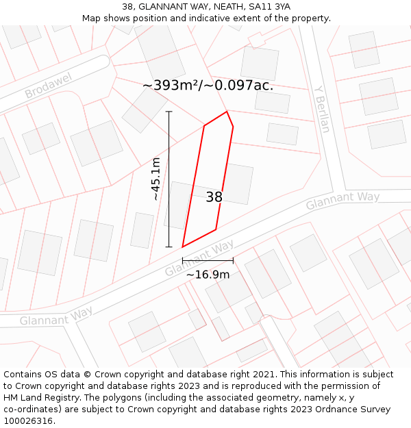 38, GLANNANT WAY, NEATH, SA11 3YA: Plot and title map