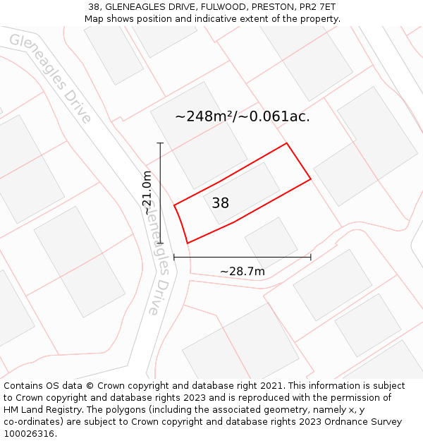 38, GLENEAGLES DRIVE, FULWOOD, PRESTON, PR2 7ET: Plot and title map