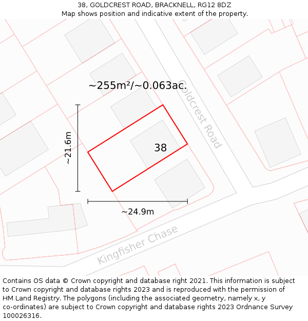 38, GOLDCREST ROAD, BRACKNELL, RG12 8DZ: Plot and title map