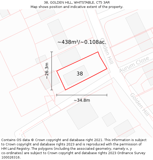 38, GOLDEN HILL, WHITSTABLE, CT5 3AR: Plot and title map