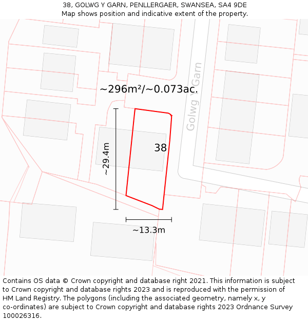 38, GOLWG Y GARN, PENLLERGAER, SWANSEA, SA4 9DE: Plot and title map