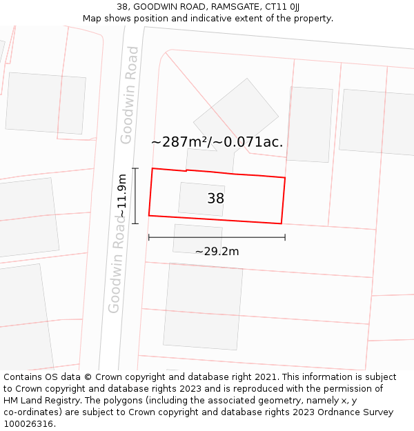 38, GOODWIN ROAD, RAMSGATE, CT11 0JJ: Plot and title map