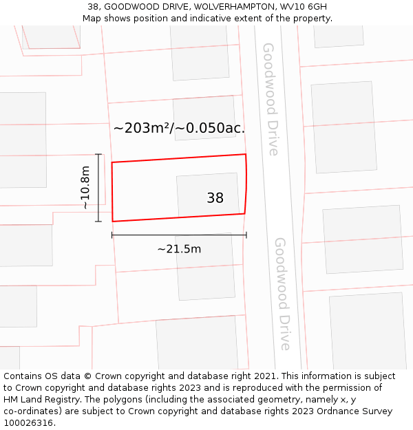 38, GOODWOOD DRIVE, WOLVERHAMPTON, WV10 6GH: Plot and title map