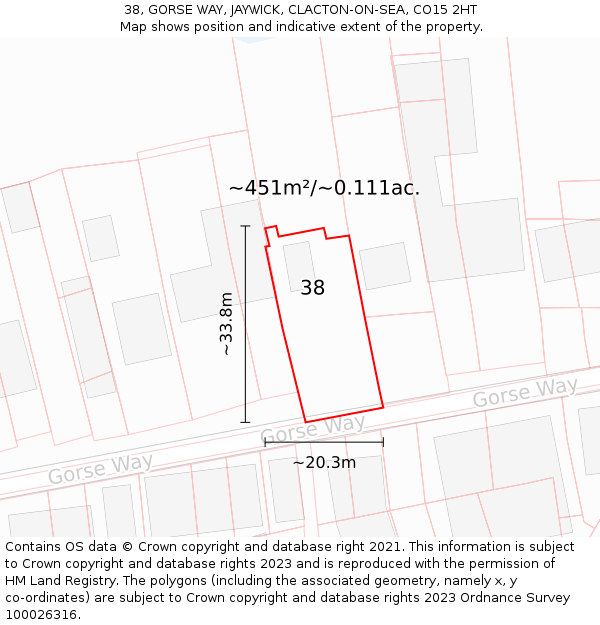 38, GORSE WAY, JAYWICK, CLACTON-ON-SEA, CO15 2HT: Plot and title map