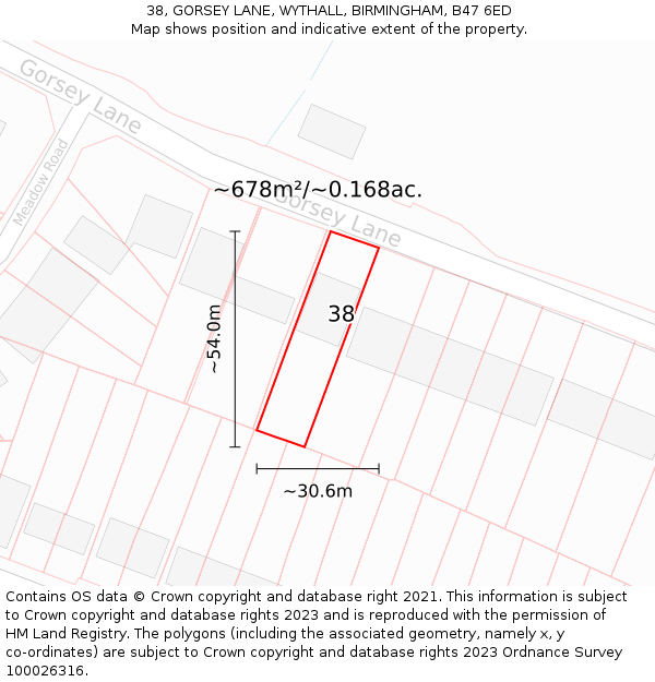 38, GORSEY LANE, WYTHALL, BIRMINGHAM, B47 6ED: Plot and title map