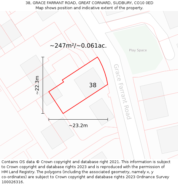 38, GRACE FARRANT ROAD, GREAT CORNARD, SUDBURY, CO10 0ED: Plot and title map