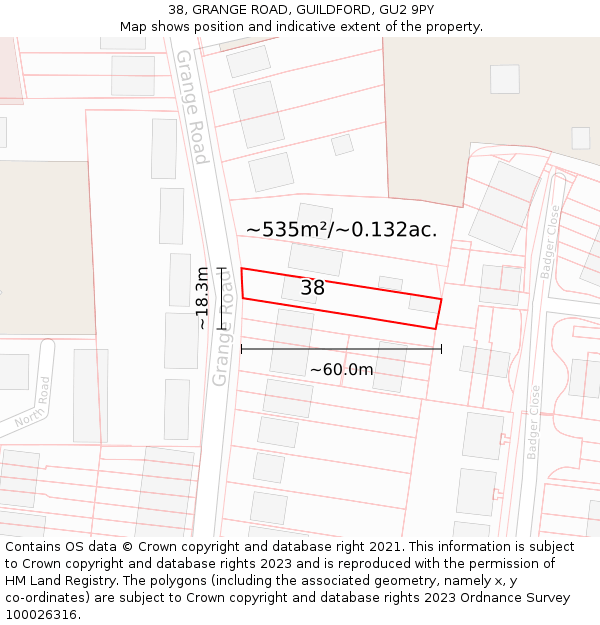 38, GRANGE ROAD, GUILDFORD, GU2 9PY: Plot and title map