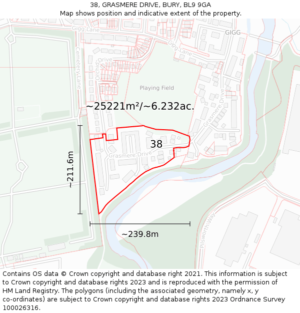 38, GRASMERE DRIVE, BURY, BL9 9GA: Plot and title map