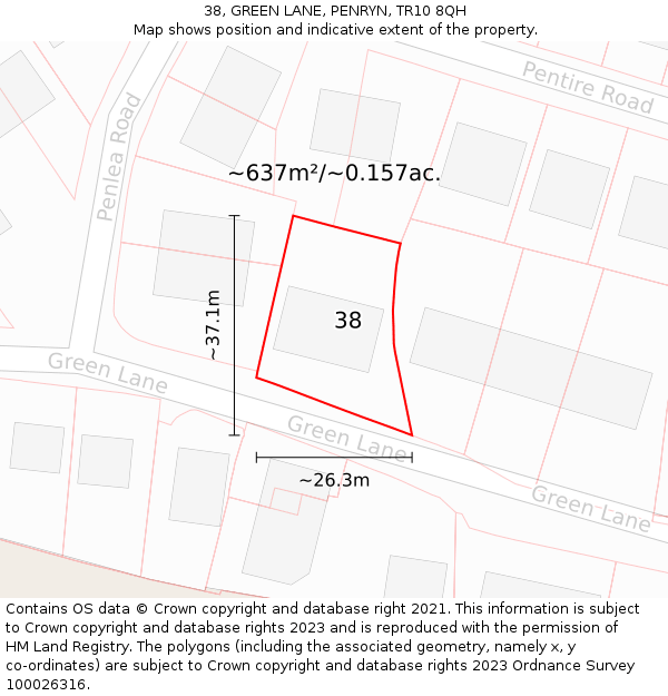 38, GREEN LANE, PENRYN, TR10 8QH: Plot and title map