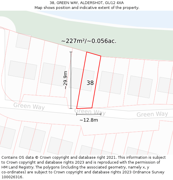 38, GREEN WAY, ALDERSHOT, GU12 4XA: Plot and title map