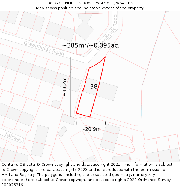 38, GREENFIELDS ROAD, WALSALL, WS4 1RS: Plot and title map