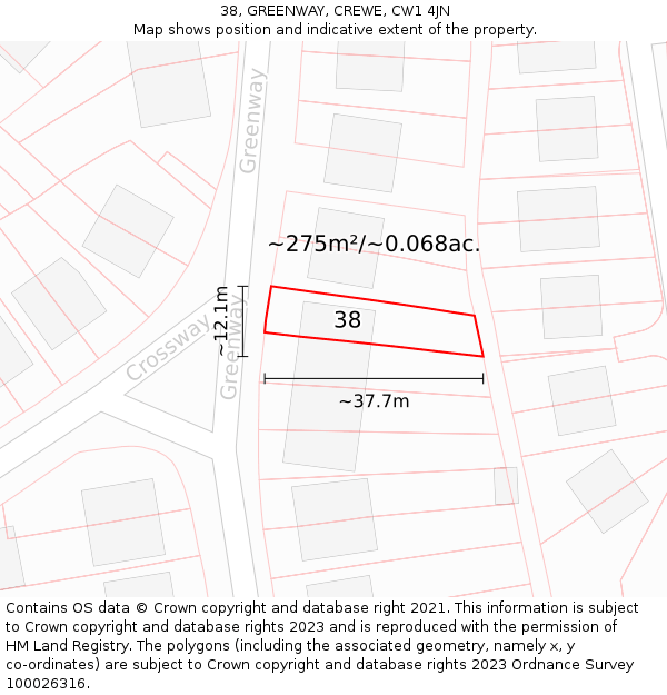 38, GREENWAY, CREWE, CW1 4JN: Plot and title map