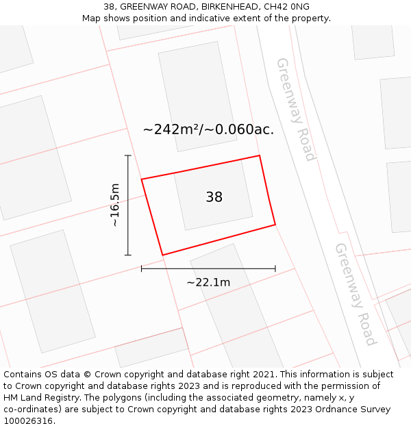 38, GREENWAY ROAD, BIRKENHEAD, CH42 0NG: Plot and title map