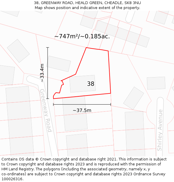 38, GREENWAY ROAD, HEALD GREEN, CHEADLE, SK8 3NU: Plot and title map