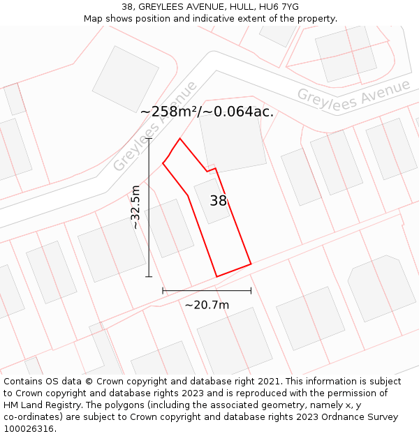 38, GREYLEES AVENUE, HULL, HU6 7YG: Plot and title map