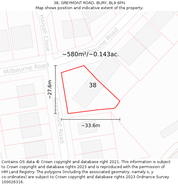 38, GREYMONT ROAD, BURY, BL9 6PN: Plot and title map