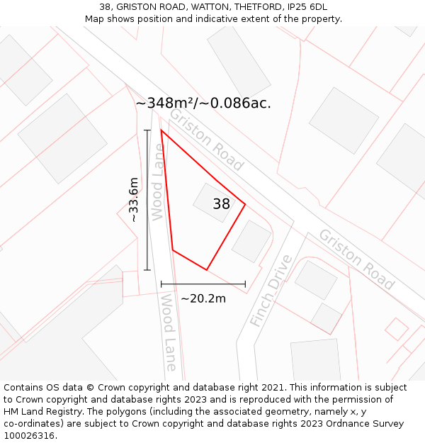 38, GRISTON ROAD, WATTON, THETFORD, IP25 6DL: Plot and title map