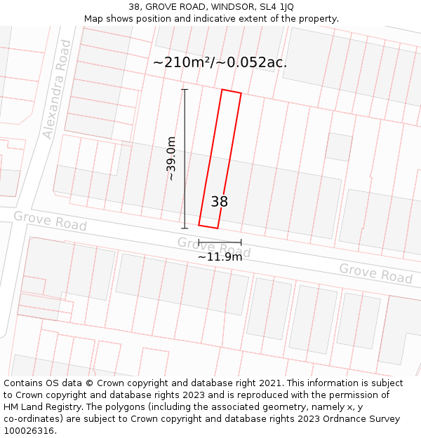 38, GROVE ROAD, WINDSOR, SL4 1JQ: Plot and title map
