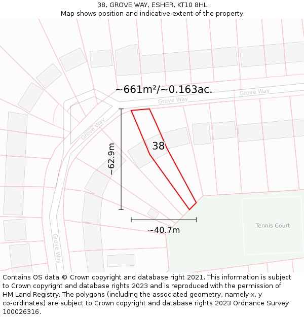 38, GROVE WAY, ESHER, KT10 8HL: Plot and title map