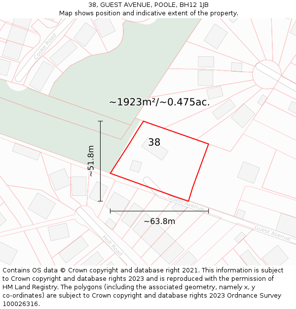 38, GUEST AVENUE, POOLE, BH12 1JB: Plot and title map