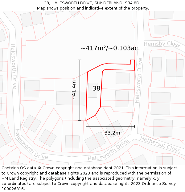 38, HALESWORTH DRIVE, SUNDERLAND, SR4 8DL: Plot and title map