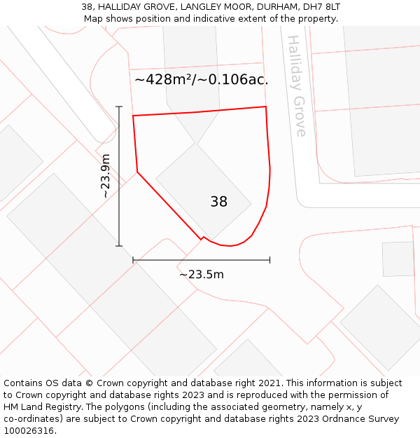 38, HALLIDAY GROVE, LANGLEY MOOR, DURHAM, DH7 8LT: Plot and title map