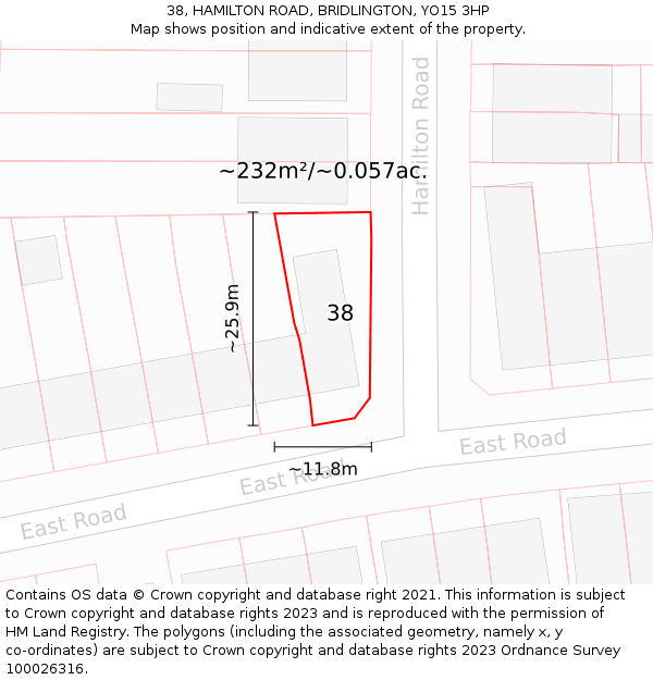 38, HAMILTON ROAD, BRIDLINGTON, YO15 3HP: Plot and title map