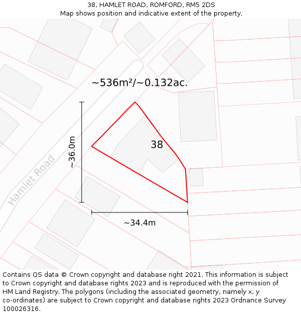 38, HAMLET ROAD, ROMFORD, RM5 2DS: Plot and title map