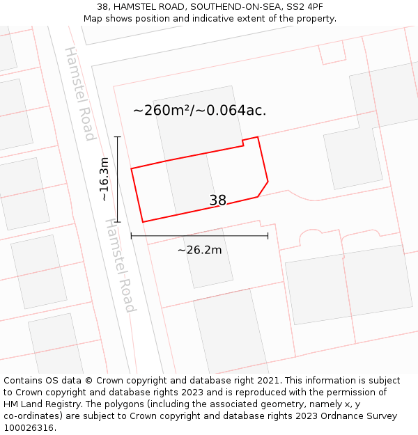 38, HAMSTEL ROAD, SOUTHEND-ON-SEA, SS2 4PF: Plot and title map