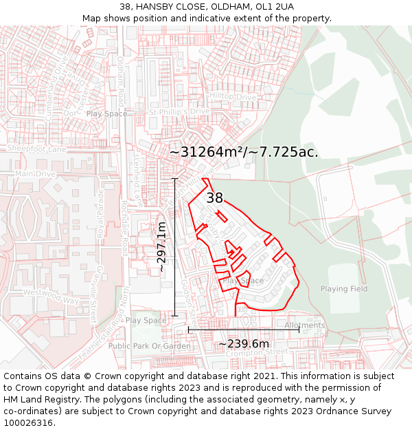 38, HANSBY CLOSE, OLDHAM, OL1 2UA: Plot and title map