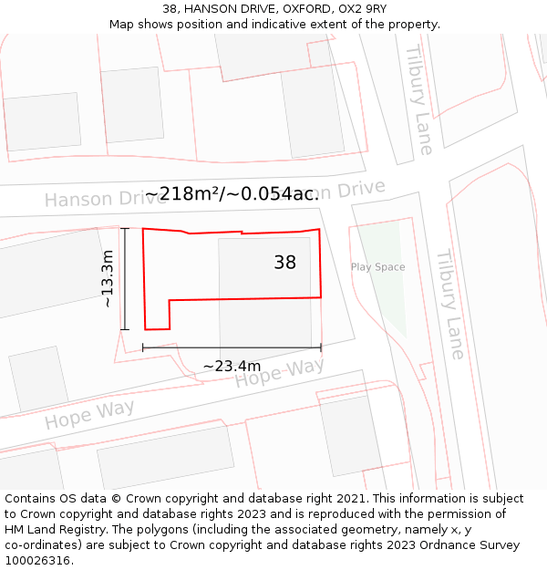 38, HANSON DRIVE, OXFORD, OX2 9RY: Plot and title map