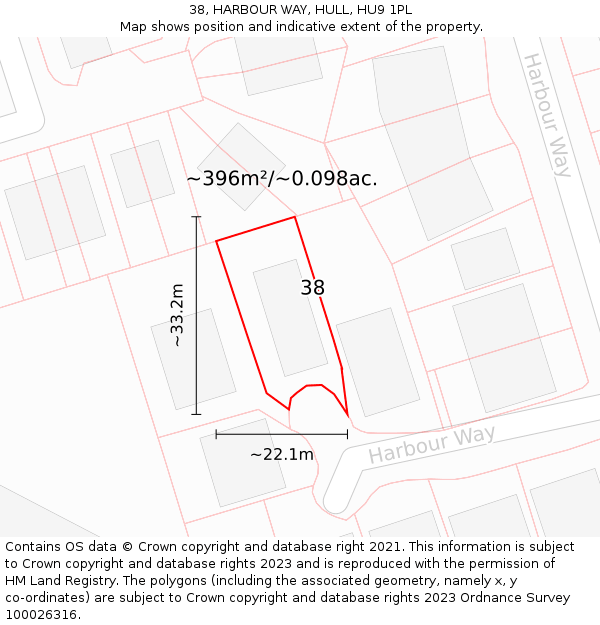 38, HARBOUR WAY, HULL, HU9 1PL: Plot and title map