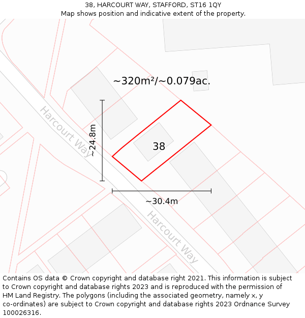 38, HARCOURT WAY, STAFFORD, ST16 1QY: Plot and title map