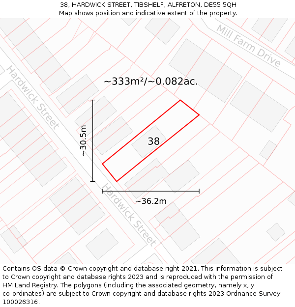 38, HARDWICK STREET, TIBSHELF, ALFRETON, DE55 5QH: Plot and title map