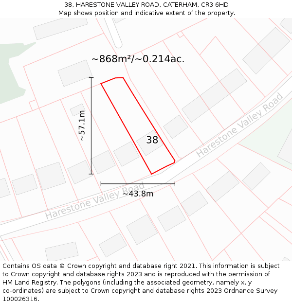 38, HARESTONE VALLEY ROAD, CATERHAM, CR3 6HD: Plot and title map