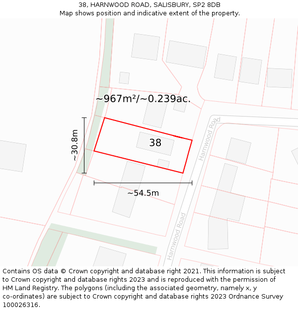 38, HARNWOOD ROAD, SALISBURY, SP2 8DB: Plot and title map