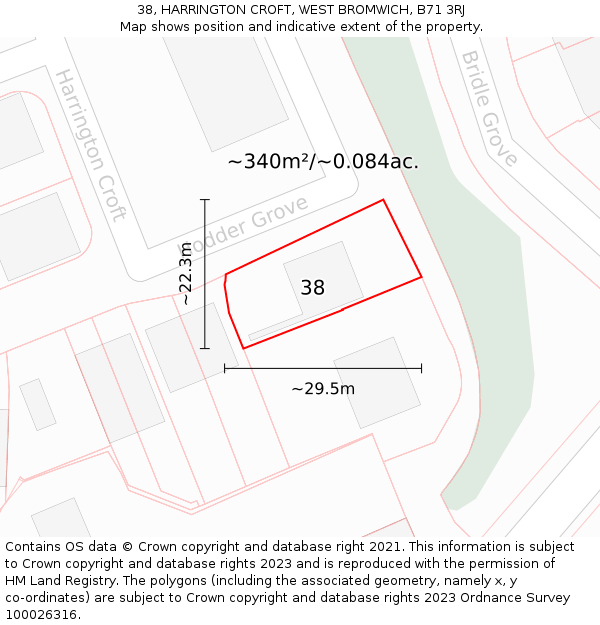 38, HARRINGTON CROFT, WEST BROMWICH, B71 3RJ: Plot and title map