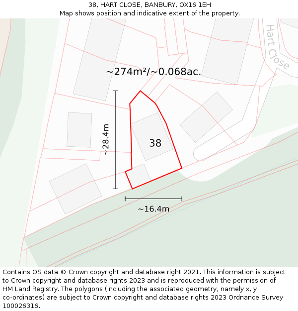 38, HART CLOSE, BANBURY, OX16 1EH: Plot and title map