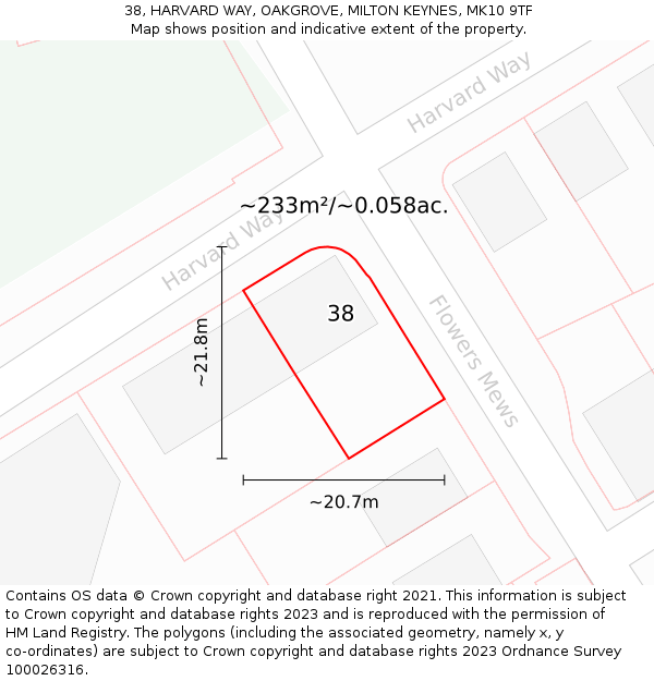 38, HARVARD WAY, OAKGROVE, MILTON KEYNES, MK10 9TF: Plot and title map