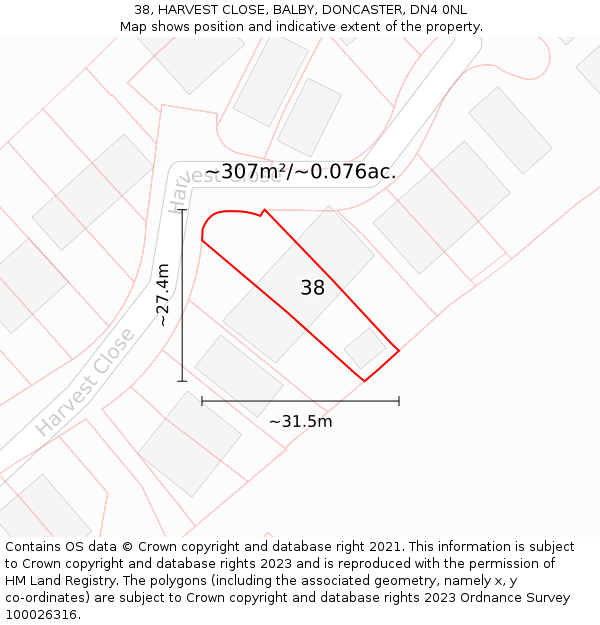 38, HARVEST CLOSE, BALBY, DONCASTER, DN4 0NL: Plot and title map