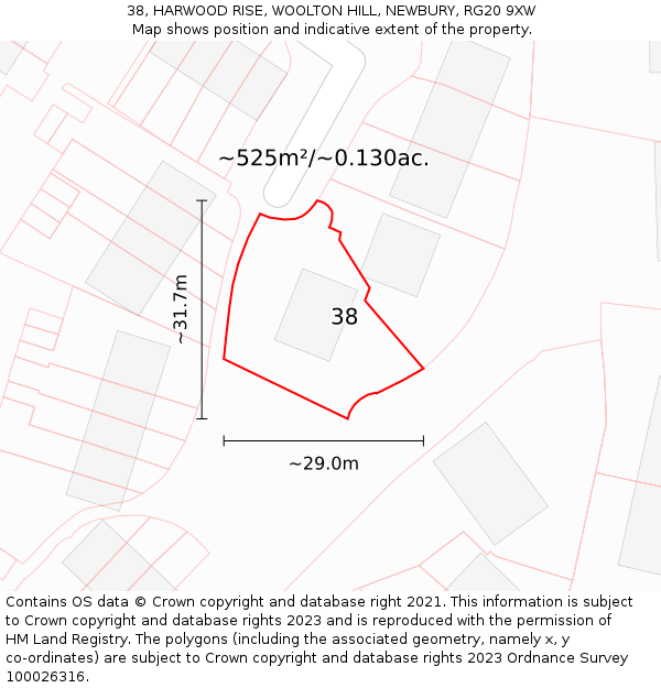 38, HARWOOD RISE, WOOLTON HILL, NEWBURY, RG20 9XW: Plot and title map